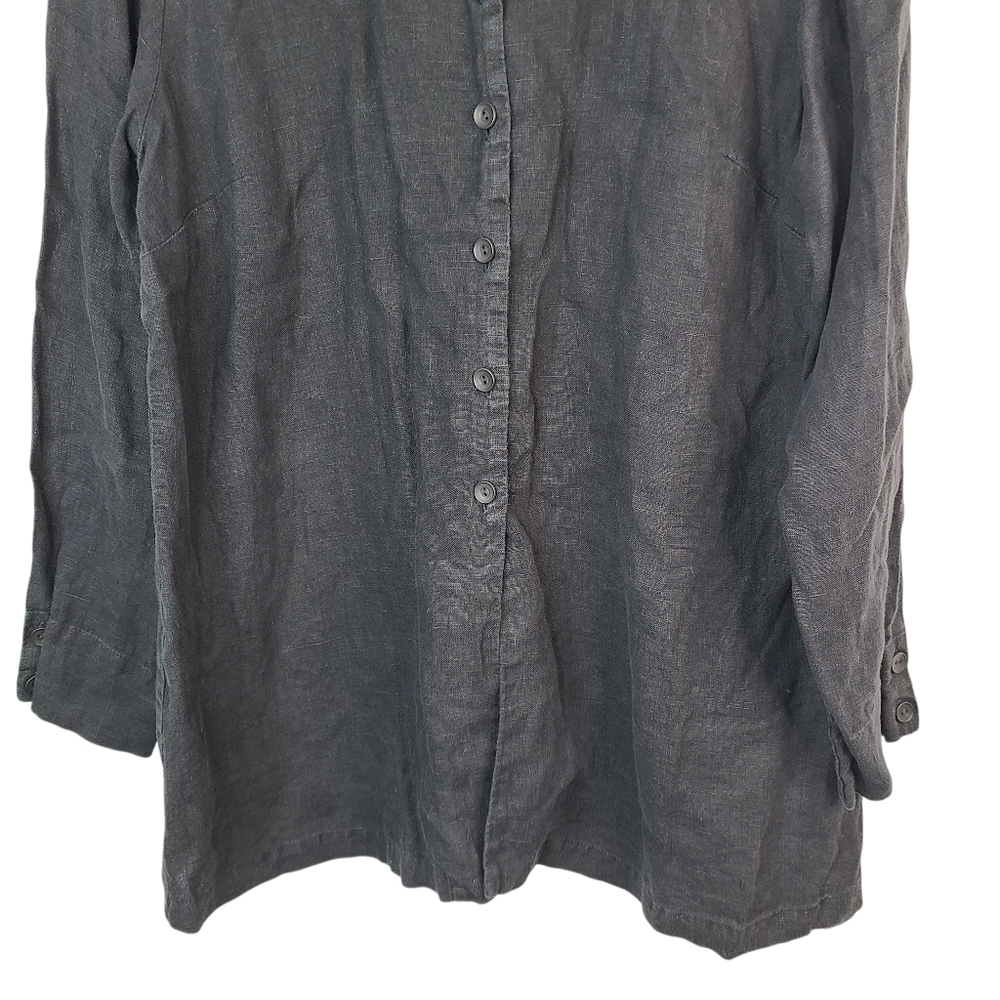 Flax Black 100% Linen Top Button Front Women's Size Medium - Picture 5 of 12